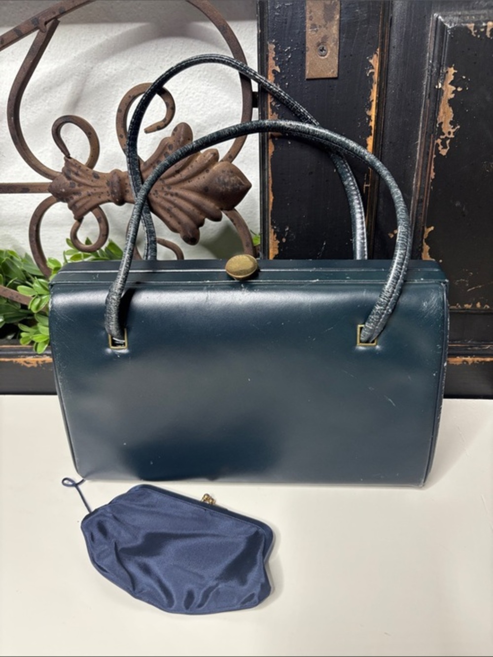 VINTAGE Margolin blue leather Bag with coin purse